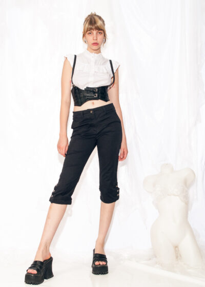 Vintage Capri Pants Y2K Button Leg Trousers in Black