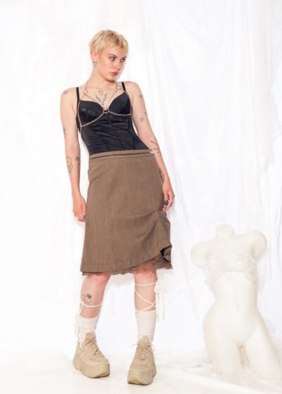 Vintage Y2K Midi Skirt in Brown Lace