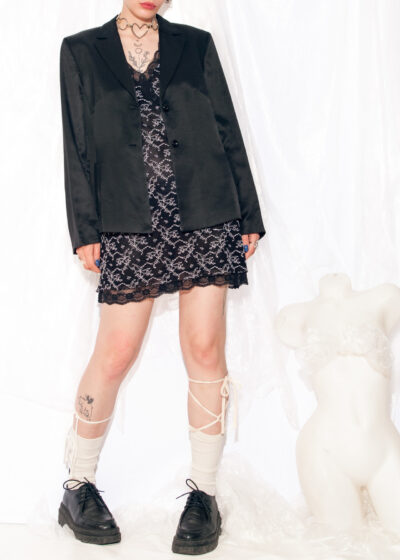 Vintage Satin Blazer Y2K Dark Academia Jacket in Black