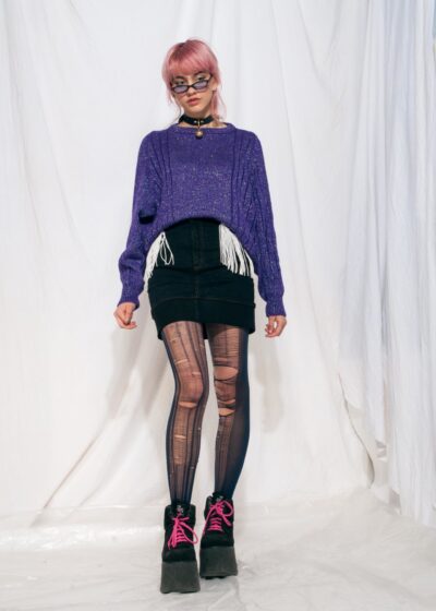 Vintage knit jumper 90s long purple metallic sweater