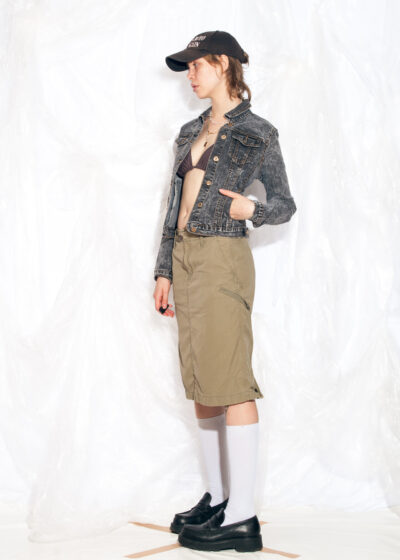 Vintage Y2K Slim Fit Denim Jacket in Acid Wash Grey