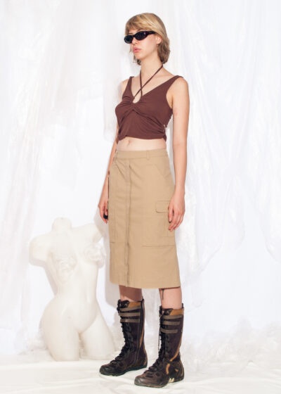 Vintage Y2K Cargo Skirt in Beige Midi