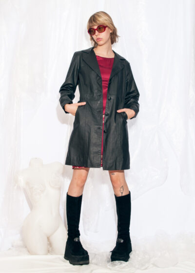 Vintage Y2K Leather Coat in Black Matrix Style