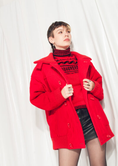 Vintage Coat 80s Warm Wool Winter Coat in Red