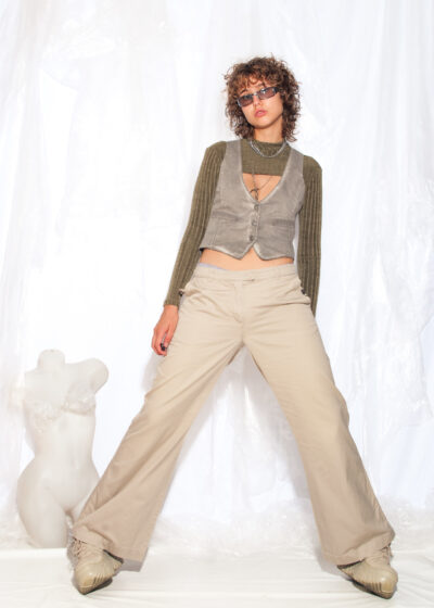 Vintage Y2K Wide Leg Trousers in Beige