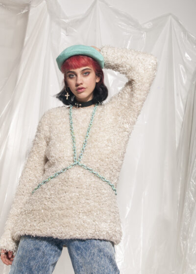 Vintage fluffy jumper 90s cream beige furry knit sweater