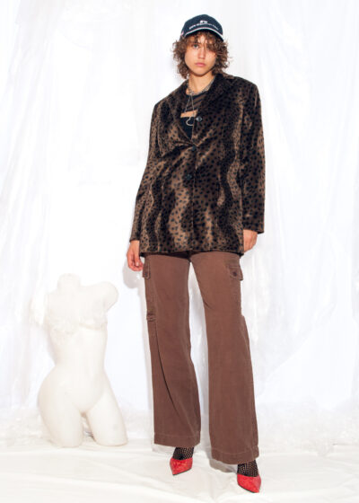Vintage 90s Blazer Coat in Brown Leopard Plush