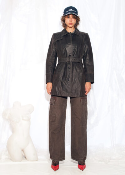 Vintage 90s Leather Trench Coat in Brown Belted