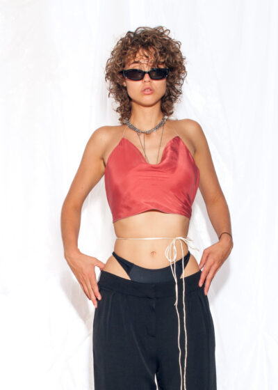 Reworked Vintage Silk Wrap Top in Reversible Pink