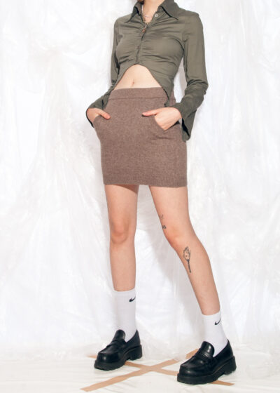Vintage Y2K Mini Skirt in Brown Knitted