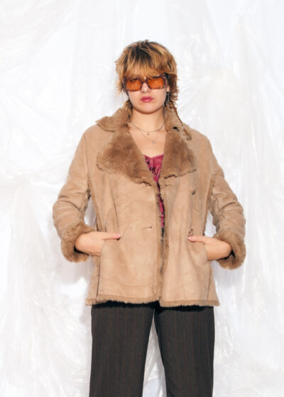 Vintage Y2K Faux Shearling Coat in Brown