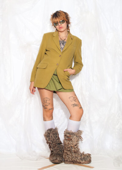 Vintage 90s Blazer Coat in Green Wool Oversized