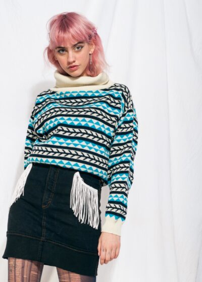 Vintage knit jumper 80s warm winter turtleneck sweater