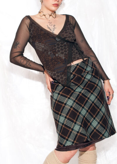 Vintage Y2K Midi Skirt in Blue Plaid Wool