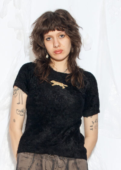 Reworked Vintage Top 90s Leopard Patch Fluffy Plush Tee