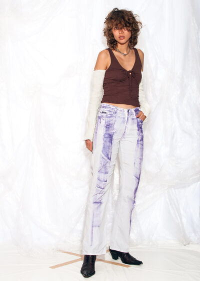 Vintage Y2K Flare Jeans in White Hand Painted Reworked