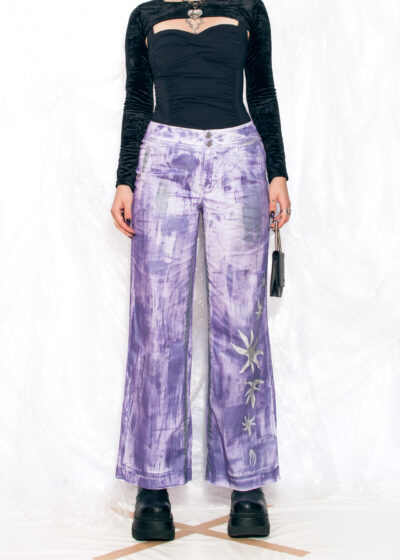 Reworked Vintage Y2K Flare Trousers in White Hand Painted