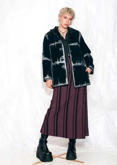 Vintage Y2K Winter Leather Coat in Black Hand Painted