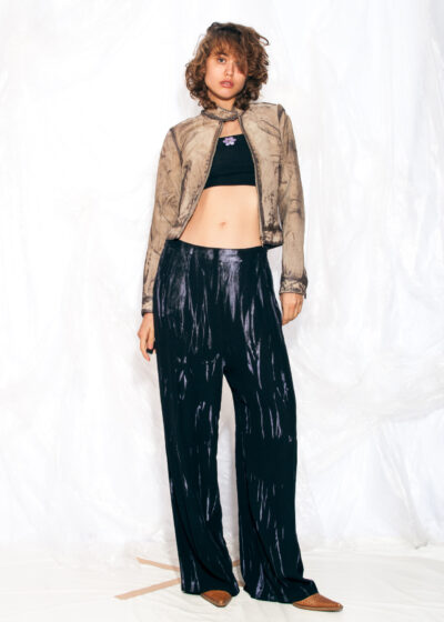 Reworked Vintage Y2K Leather Jacket in Beige Hand Painted