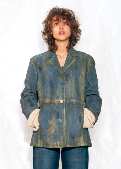Vintage 90s Reworked Leather Jacket in Blue Hand-Painted