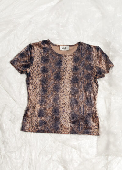 Vintage Y2K Baby Tee in Brown Snake Pattern Velvet
