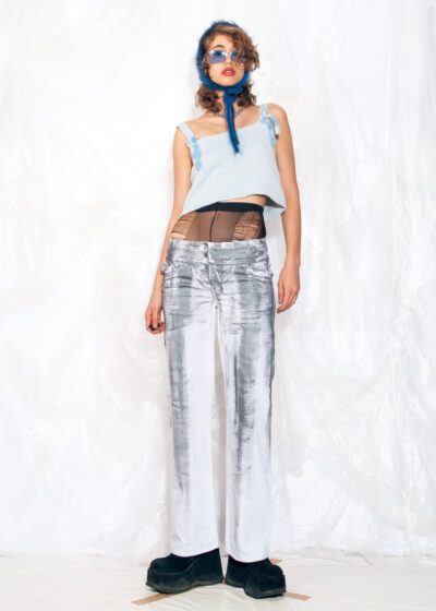 Vintage Y2K Reworked Flare Jeans in Silver and White