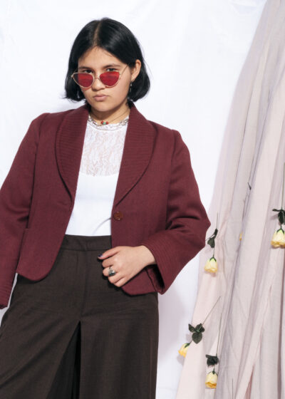 Vintage blazer 90s vintage cropped jacket in maroon wool