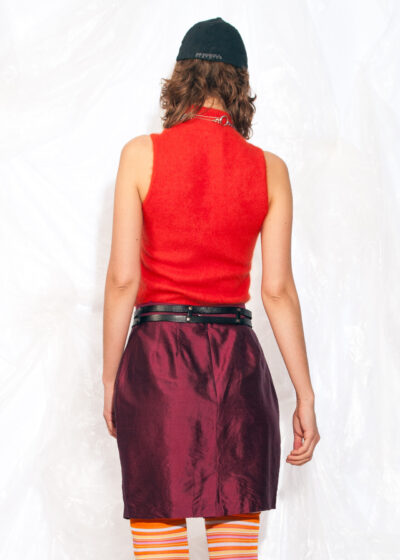 Vintage 90s Mini Skirt in Maroon Raw Silk w High Waist