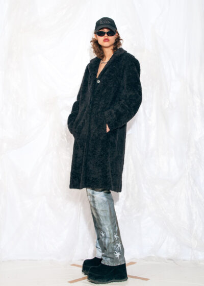 Vintage Y2K Teddy Coat in Grey Faux Fur