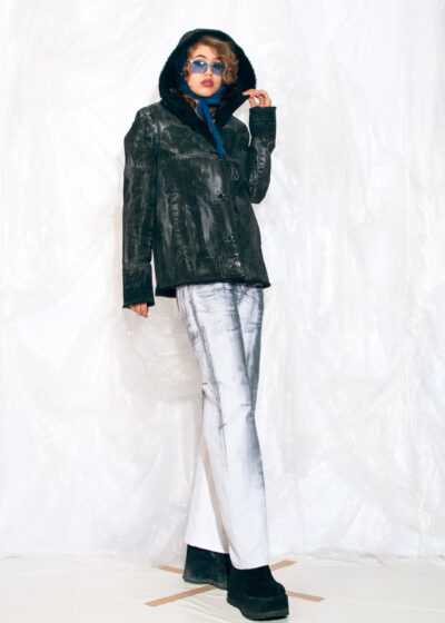 Vintage Y2K Reworked Hand Painted Leather Coat in Black