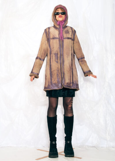 Vintage Y2K Reworked Leather Coat in Beige Shearling