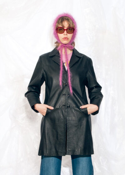 Vintage Y2K Leather Coat in Black