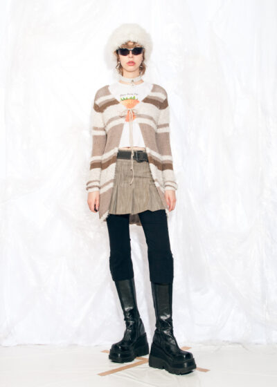 Vintage Y2K Knit Cardigan in Brown with Tie Closure