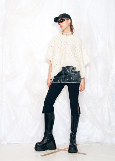 Vintage Y2K Miss Fiori Knit Poncho in Beige