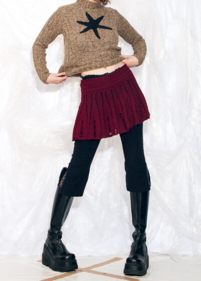 Vintage 90s Handmade Crocheted Mini Skirt in Maroon