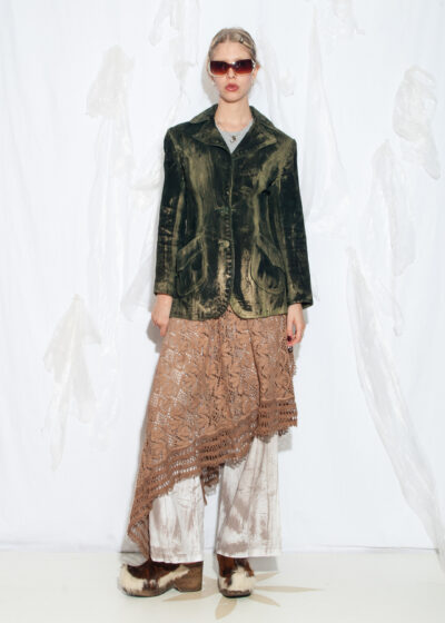 Vintage 70s Reworked Leather Jacket in Geen Hand-Painted