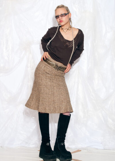 Vintage Y2K Midi Skirt in Beige Wool