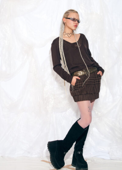 Vintage Y2K Sisley Mini Skirt in Brown Checked