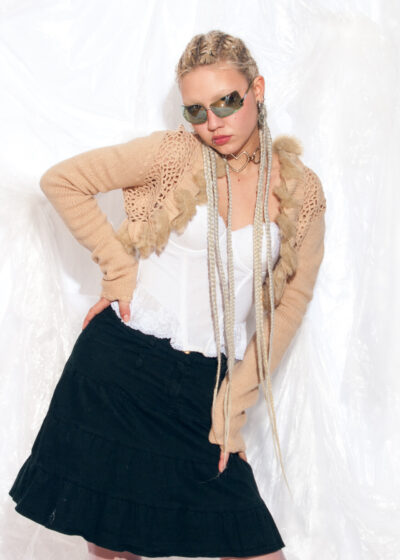 Vintage Y2K Morgan de Toi Bolero Cardigan in Beige w Fur