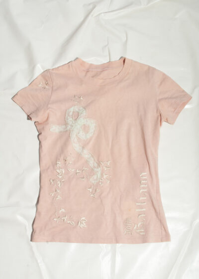 Vintage Y2K Galliano Baby Tee in Pink Lace Bow Embroidered