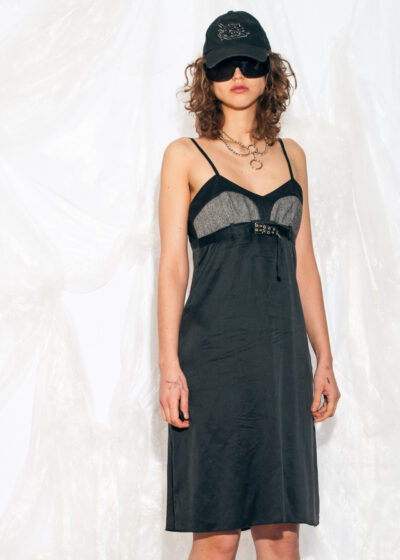 Vintage Y2K Silk Slip Dress in Faded Black