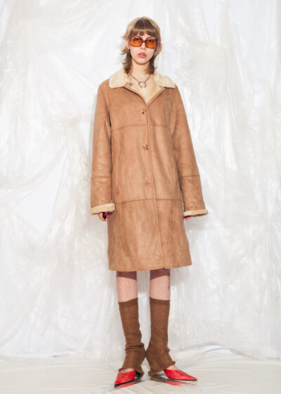 Vintage Y2K Faux Shearling Coat in Beige