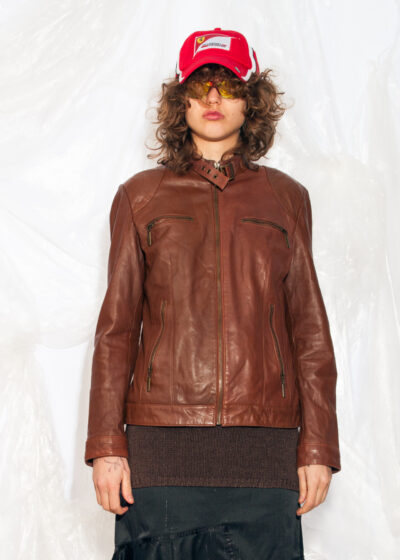 Vintage Y2K Racer Leather Jacket in Brown