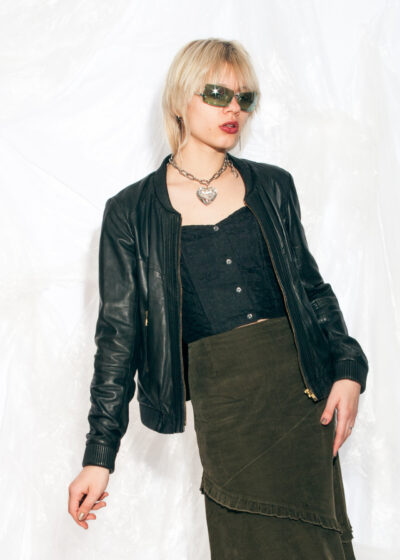 Vintage Y2K Racing Leather Jacket in Black