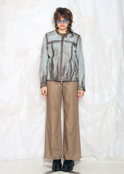 Vintage Y2K Leather Jacket in Blue Reworked Hand-Painted