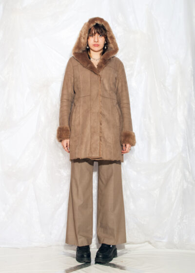 Vintage Y2K Faux Shearling Coat in Brown Hooded