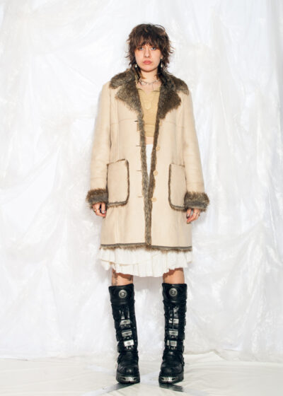 Vintage Y2K BIBA Faux Shearling Coat in Beige