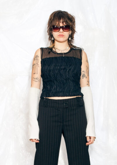 Vintage Y2K Crop Top in Black Mesh