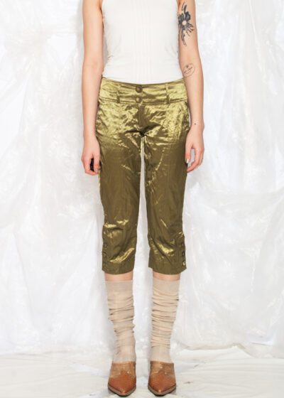 Vintage Y2K Capri Pants in Green Satin