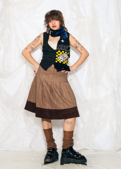 Vintage Y2K Pleated Midi Skirt in Brown Cotton